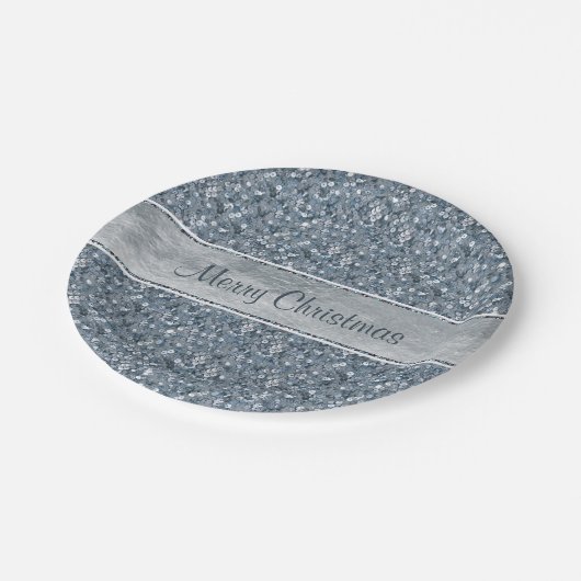 Festliches Imitatblauer Sequins-silberne Pappteller (Schrägansicht)