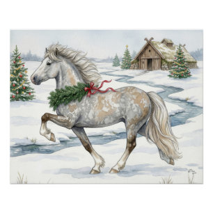 Festliches Isländisches Pferd in der Winterlandsch Poster