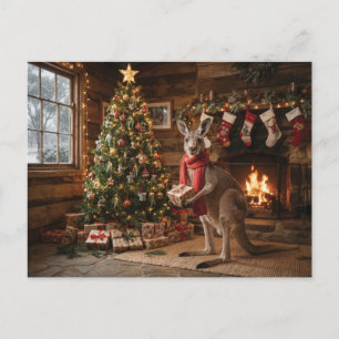 Festliches Känguru mit einem Weihnachtsgeschenk Postkarte