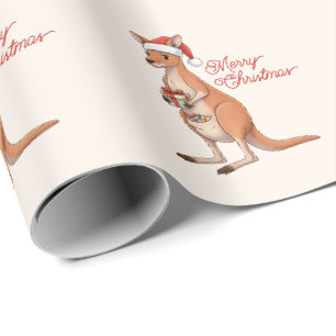 Festliches Känguru mit Weihnachtsmannmütze Weihnac Geschenkpapier