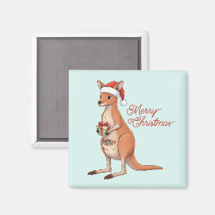 Festliches Känguru mit Weihnachtsmannmütze Weihnac Magnet
