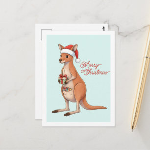 Festliches Känguru mit Weihnachtsmannmütze Weihnac Postkarte