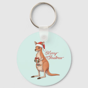 Festliches Känguru mit Weihnachtsmannmütze Weihnac Schlüsselanhänger