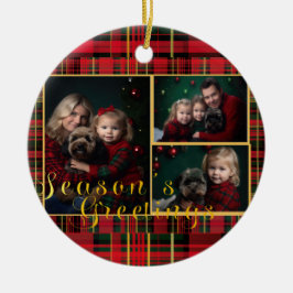 Festliches Kariertes Personalisiertes Rot- und Grü Keramik Ornament