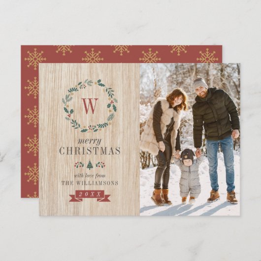 Festliches Kraut und Weihnachten Foto | Monogram W Postkarte (Vorne/Hinten)