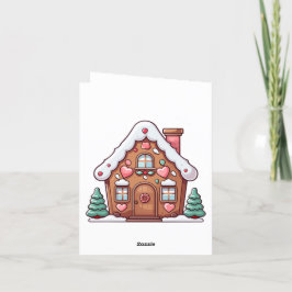 Festliches Lebkuchenhaus mit Herz Feiertagskarte