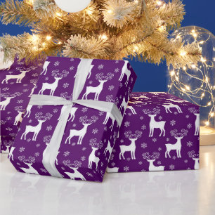 Festliches lila-weißes Weihnachts-Rentier-Muster Geschenkpapier