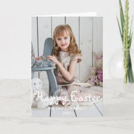 Festliches Mädchen mit Kaninchen Happy Oaster Foto Feiertagskarte