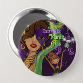 Festliches Mardi Gras Karneval Abzeichen | Lila Gr Button (Vorne & Hinten)
