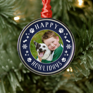 Festliches Marineblau Howlidays-Hunde-Foto-Kranz Ornament Aus Metall