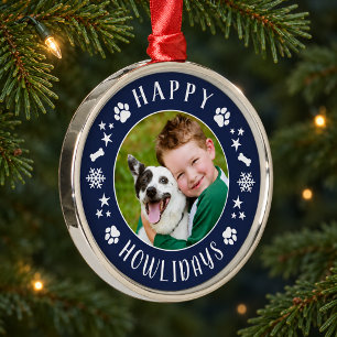 Festliches Marineblau Howlidays-Hunde-Foto-Kranz Ornament Aus Metall