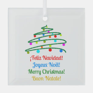 Festliches mehrsprachiges Frohes Weihnachten und W Ornament Aus Glas