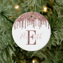 Festliches Monogramm Roségold Glitter Drip