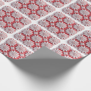 Festliches Muster aus roten und weißen Schneeflock Geschenkpapier