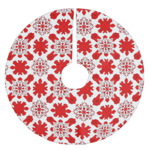 Festliches Muster aus roten und weißen Schneeflock Polyester Weihnachtsbaumdecke