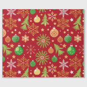 Festliches Muster mit Weihnachtsschmuck Geschenkpapier (Flach)