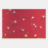 Festliches Neujahr Kaiser Roter Kirschblossom Geschenkpapier Set (Vorderseite)