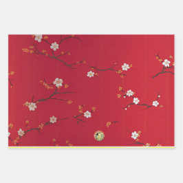 Festliches Neujahr Kaiser Roter Kirschblossom Geschenkpapier Set