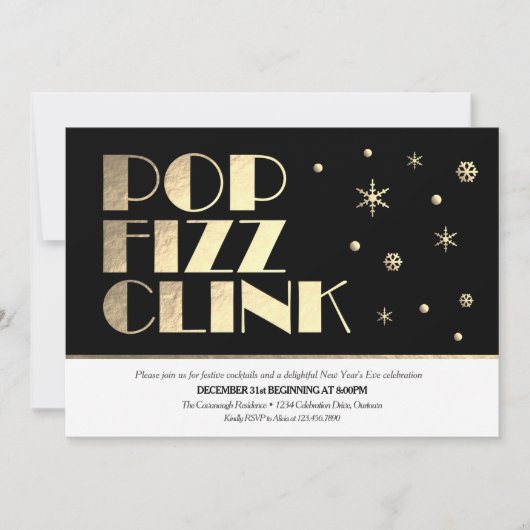 Festliches Neujahrs-Cocktail-Party Einladung (Vorderseite)