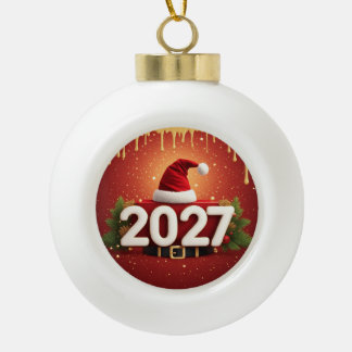 Festliches Neujahrsdesign 2027 | Rot Gold Weihnach Keramik Kugel-Ornament