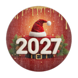 Festliches Neujahrsdesign 2027 | Rot Gold Weihnach Schneidebrett
