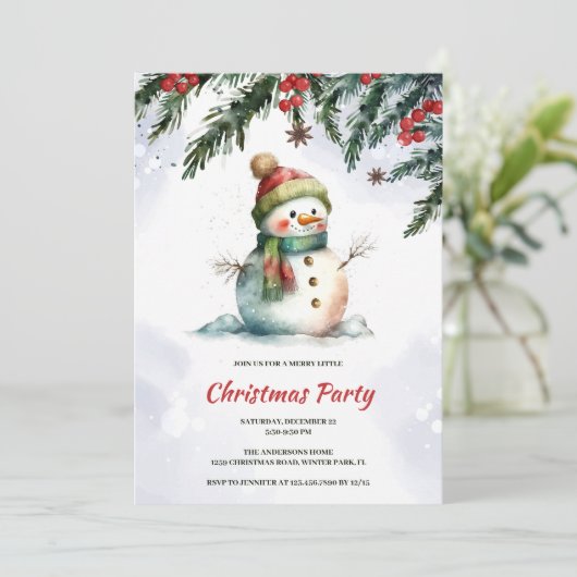Festliches Niedliches Snowman Weihnachts-Party Einladung (Stehend Vorderseite)