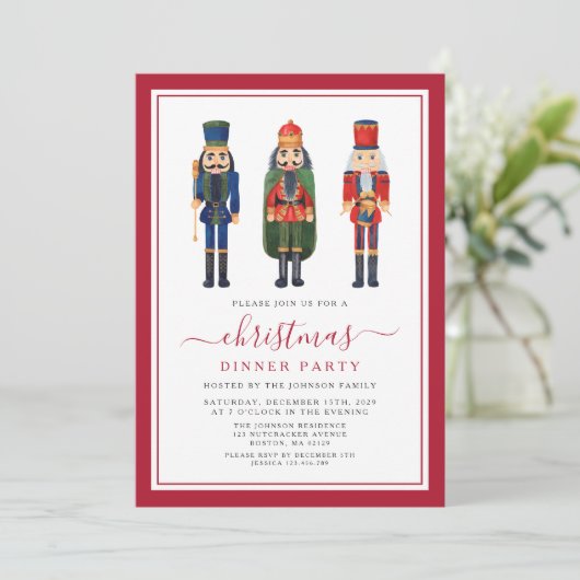 Festliches Nutcracker Weihnachtsessen Party Einladung (Stehend Vorderseite)