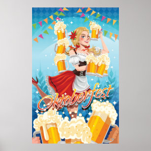 Festliches Oktoberfest in Rot mit Bieren Poster