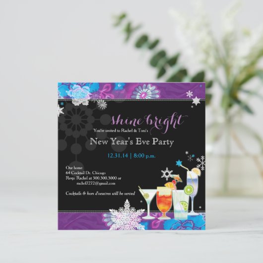 Festliches Party des Cocktail-Sylvesterabends Einladung (Stehend Vorderseite)