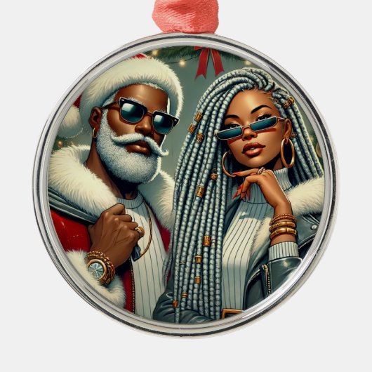 Festliches Party Santa Ornament Aus Metall (Vorne)