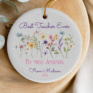 Festliches Pastell-Blumen-Lehrerdankeschön Keramik Ornament