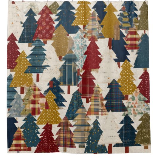 Festliches Patchwork-Weihnachtsbaum-Muster (2) Duschvorhang (Vorderseite)
