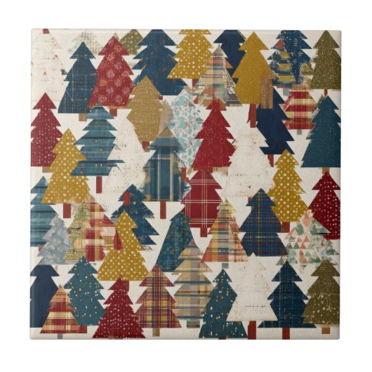 Festliches Patchwork-Weihnachtsbaum-Muster (2) Fliese (Vorderseite)