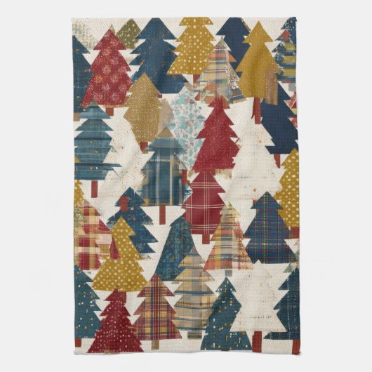 Festliches Patchwork-Weihnachtsbaum-Muster (2) Geschirrtuch (Vertikal)
