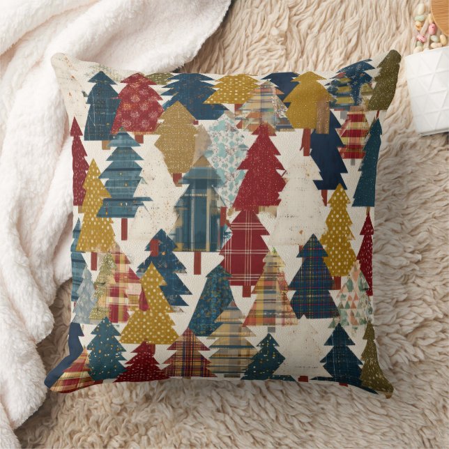 Festliches Patchwork-Weihnachtsbaum-Muster (2) Kissen (Decke)