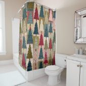 Festliches Patchwork-Weihnachtsbaum-Muster (3) Duschvorhang (Beispiel)