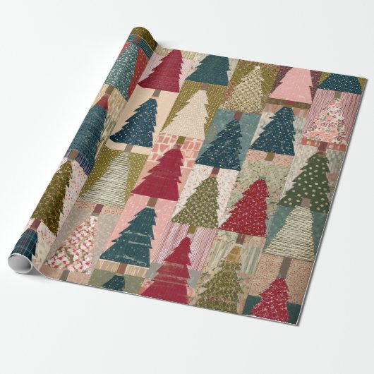Festliches Patchwork-Weihnachtsbaum-Muster (3) Geschenkpapier (Ungerollt)