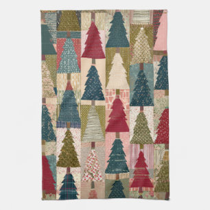 Festliches Patchwork-Weihnachtsbaum-Muster (3) Geschirrtuch
