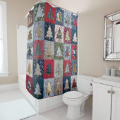 Festliches Patchwork-Weihnachtsbaum-Muster (4) Duschvorhang (Beispiel)
