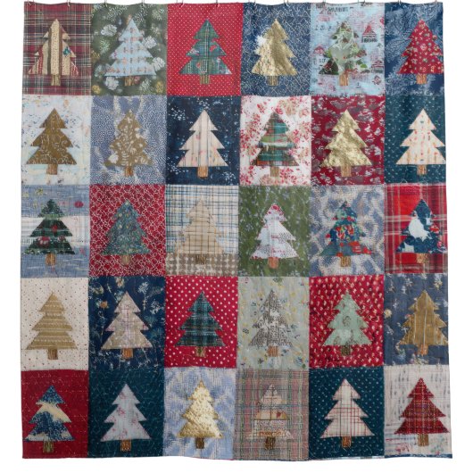 Festliches Patchwork-Weihnachtsbaum-Muster (4) Duschvorhang (Vorderseite)