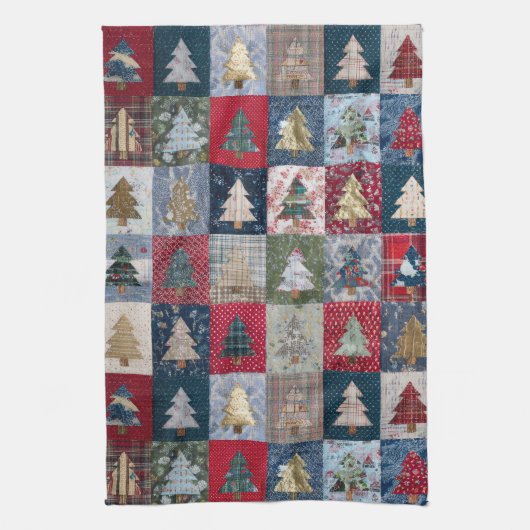 Festliches Patchwork-Weihnachtsbaum-Muster (4) Geschirrtuch (Vertikal)