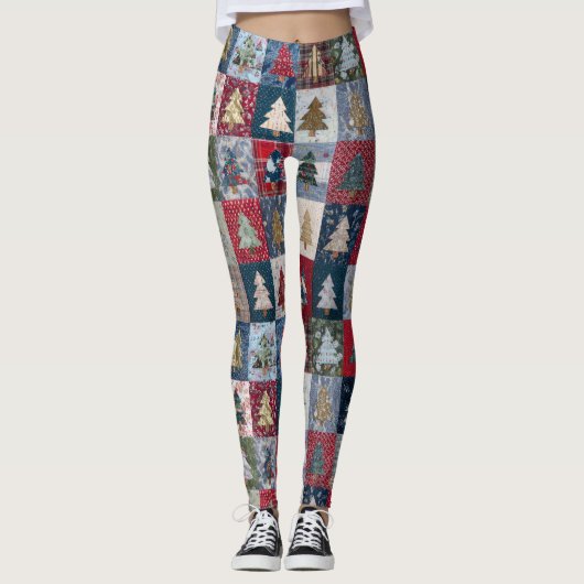 Festliches Patchwork-Weihnachtsbaum-Muster (4) Leggings (Vorderseite)
