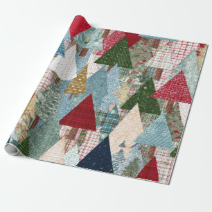 Festliches Patchwork-Weihnachtsbaum-Muster Geschenkpapier