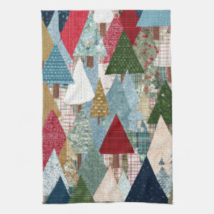 Festliches Patchwork-Weihnachtsbaum-Muster Geschirrtuch