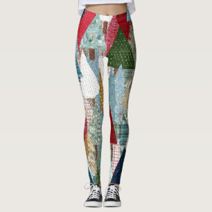 Festliches Patchwork-Weihnachtsbaum-Muster Leggings