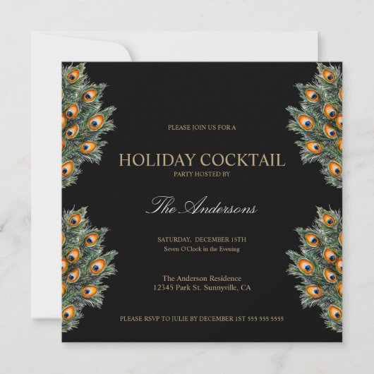 Festliches Pfauenferien Cocktail Weihnachten Party Einladung (Vorderseite)