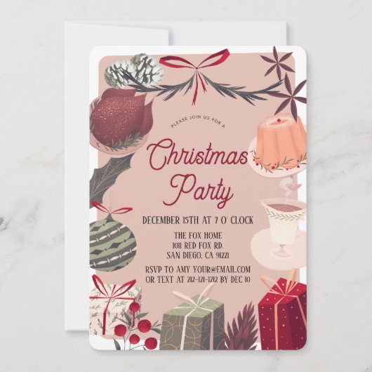 Festliches Pink Weihnachtsfest Abendessen Party Einladung (Vorderseite)