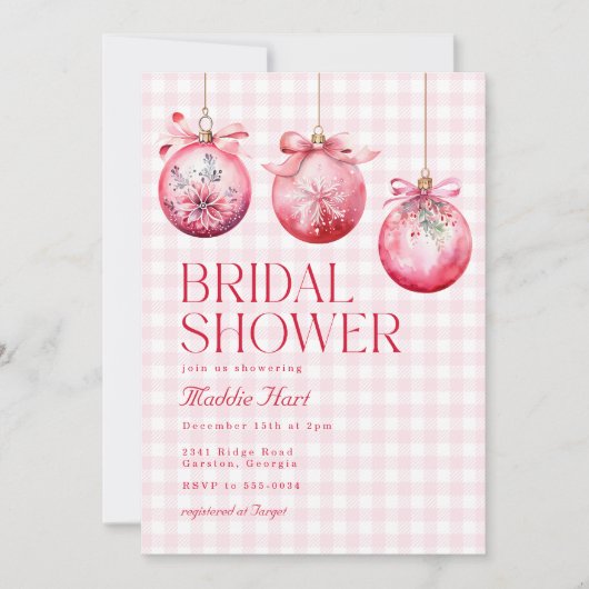 Festliches Pink Weihnachtsschmuck Brautparty Einladung (Vorderseite)