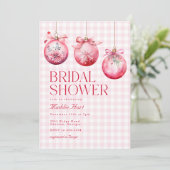 Festliches Pink Weihnachtsschmuck Brautparty Einladung (Stehend Vorderseite)