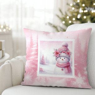 Festliches Pinkmas-Kissen Schneemann Winterzauber Kissen